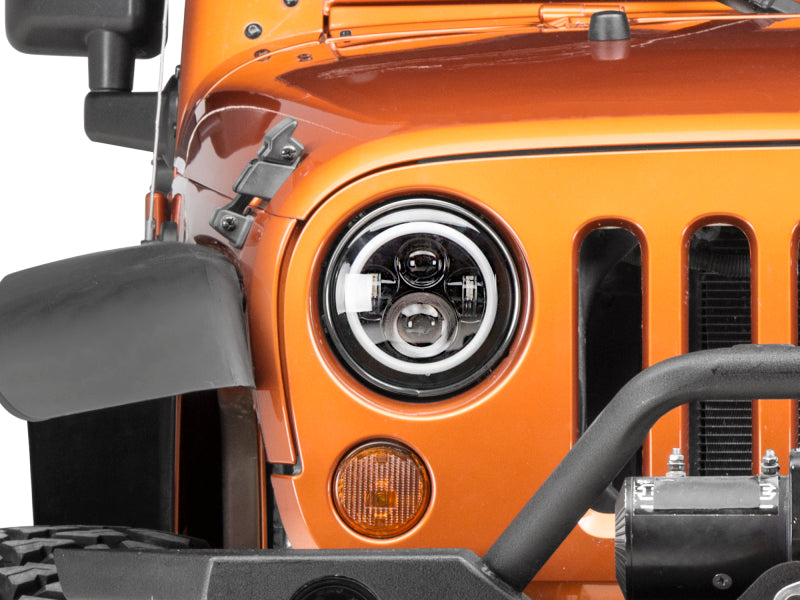 Raxiom 97-18 Jeep Wrangler TJ/JK Axial Halo Headlights w/ DRL Amber Signals- Blk Hsng (Clear Lens) J108037