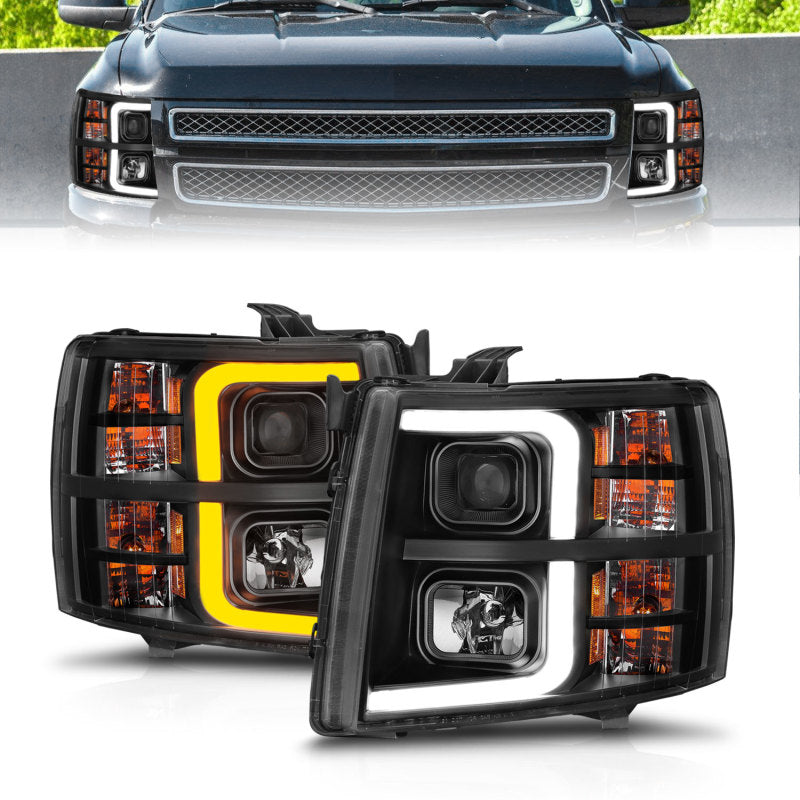 ANZO 2007-2013 Chevrolet Silverado 1500 Projector w/ Light Bar Black Housing w/ Sequential 111545