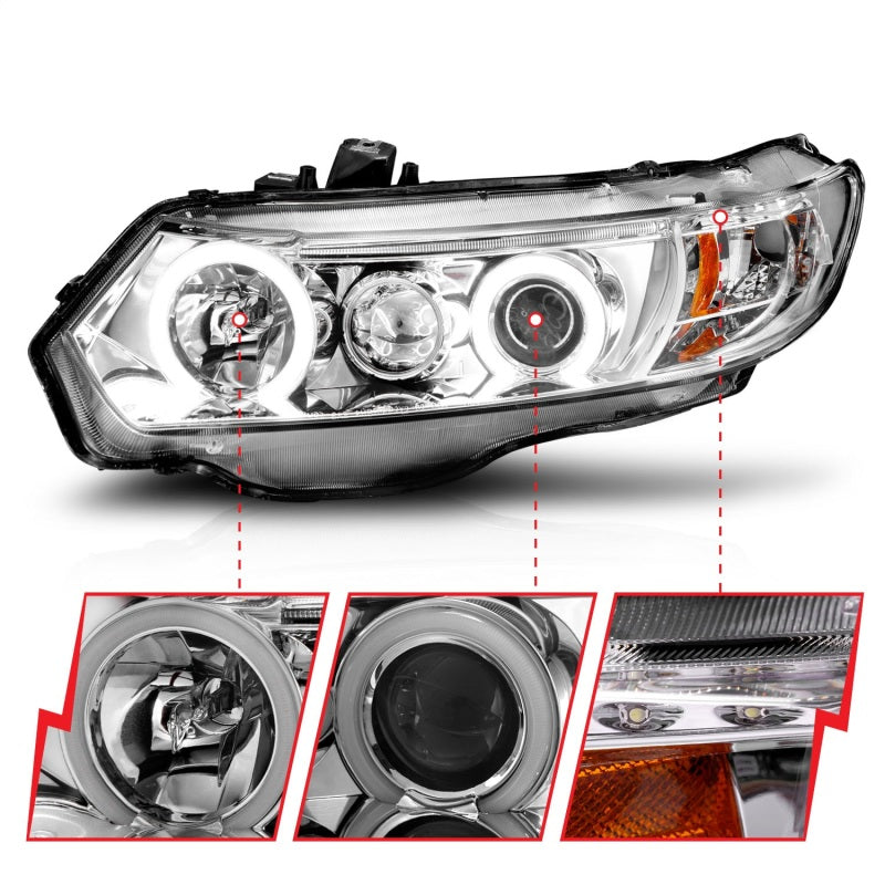 ANZO 2006-2011 Honda Civic Projector Headlights w/ Halo Chrome (CCFL) 121061