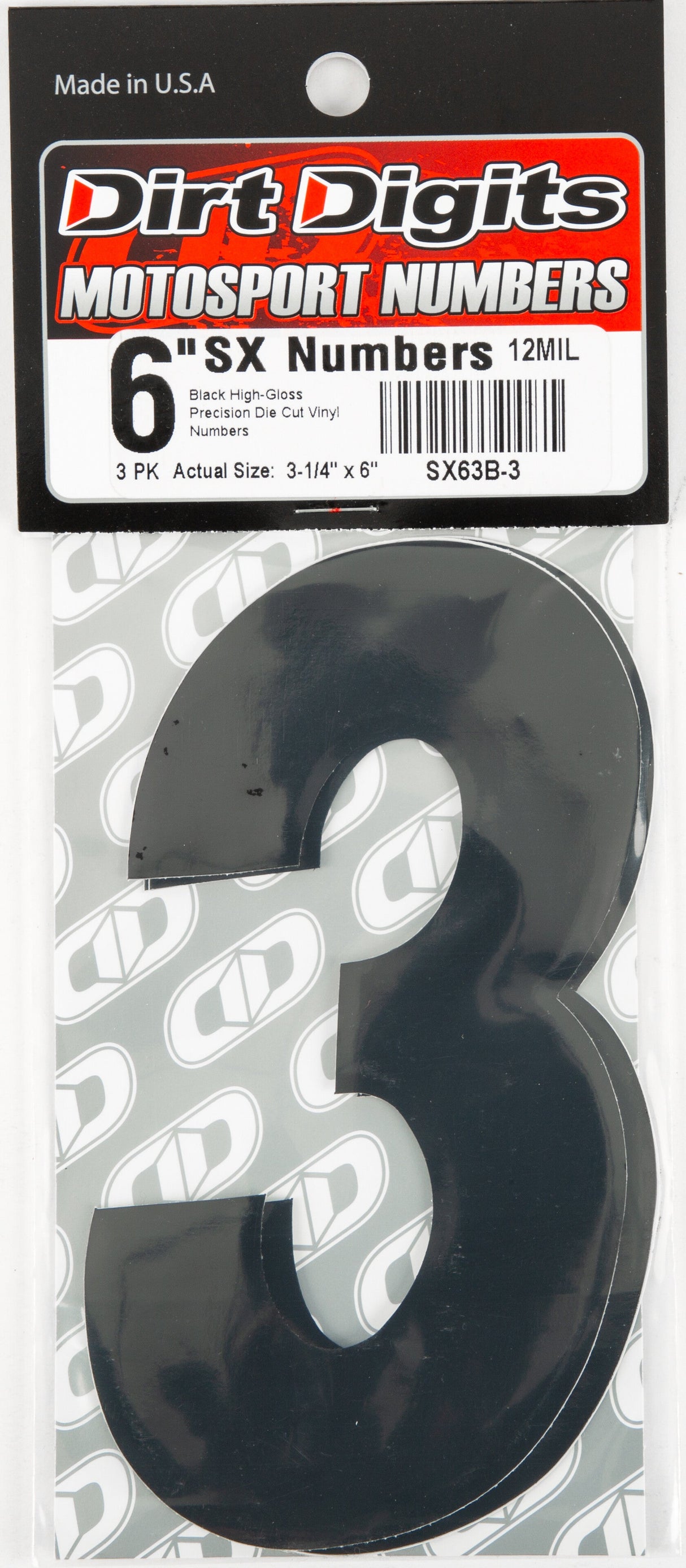 DIRT DIGITS #3 6" Black Super X Digits 3/Pk SX63B-3