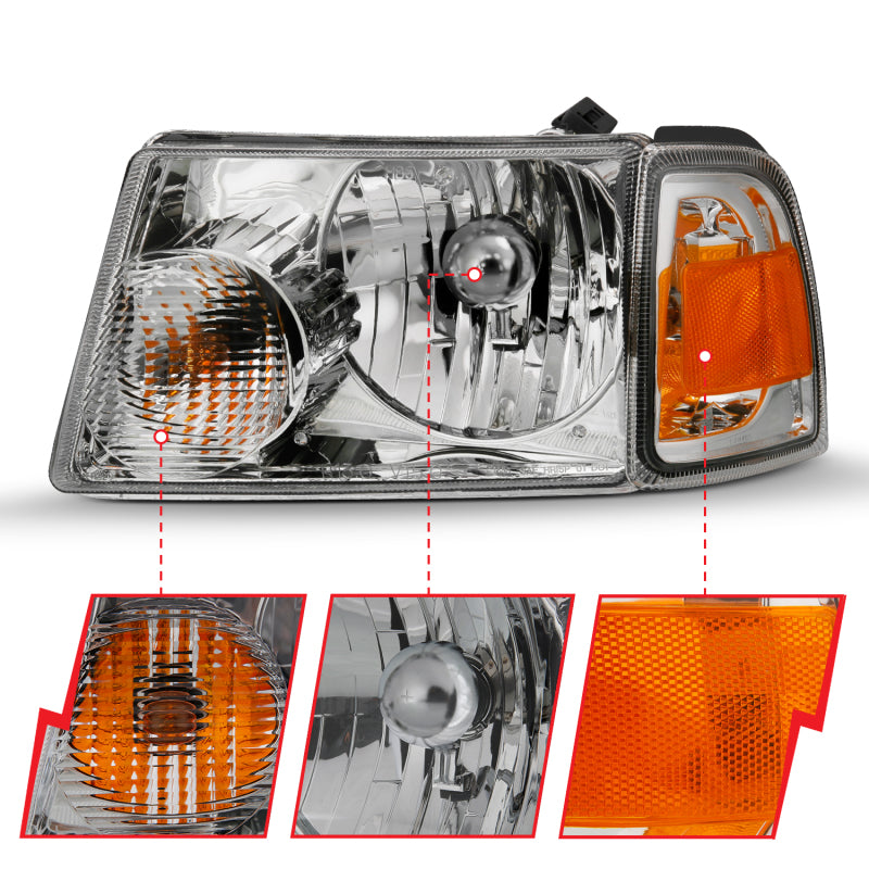 ANZO 2001-2011 Ford Ranger Crystal Headlight Chrome w/Corner Lights (OE Replacement) 111484
