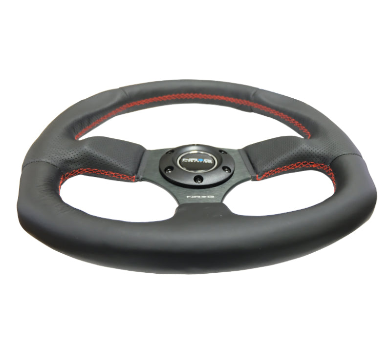 NRG Reinforced Steering Wheel (320mm Horizontal / 330mm Vertical) Leather w/Red Stitching RST-009R-RS