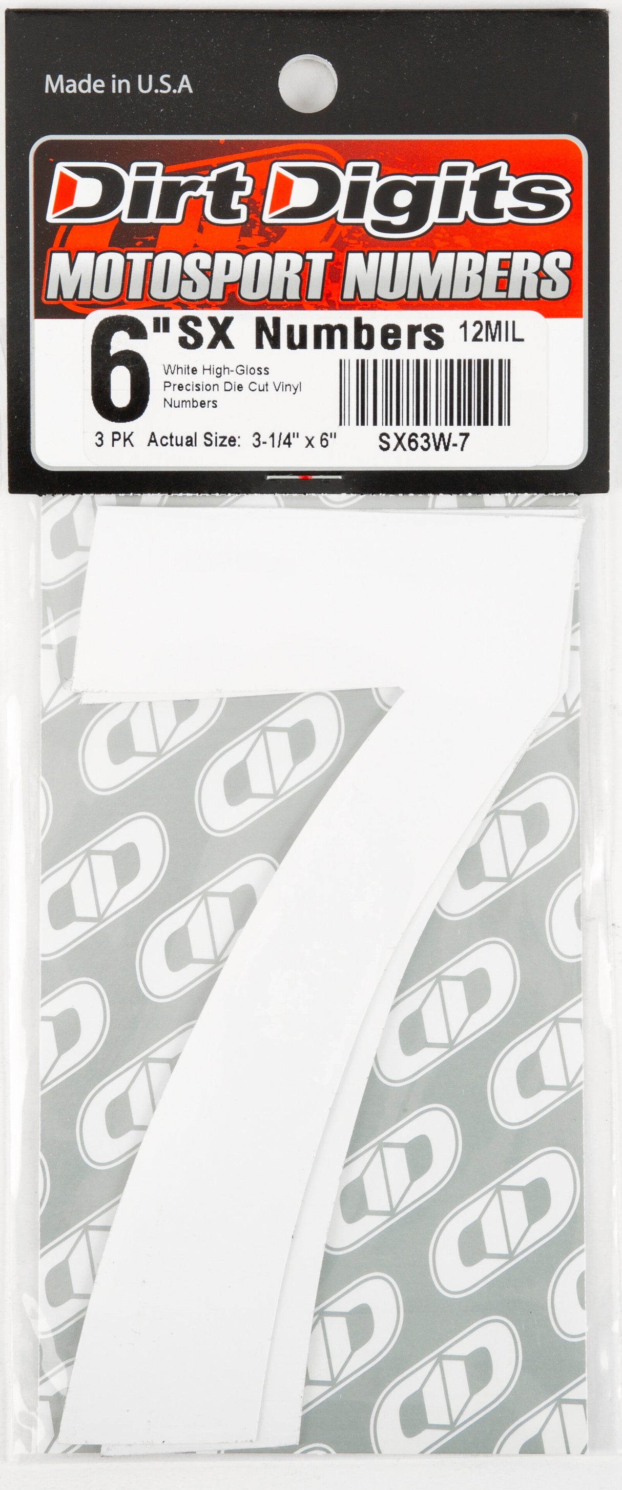 DIRT DIGITS #7 6" White Super X Digits 3/Pk SX63W-7