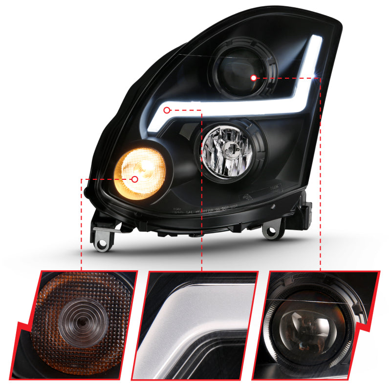 ANZO 2003-2007 Infiniti G35 Projector Headlight Plank Style Black (HID Compatible, No HID Kit ) 121557