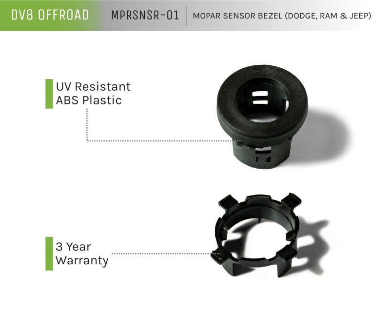 DV8 Offroad Jeep/Dodge/RAM Front Bezel & Rear Clip Replacement Kit for MOPAR Sensors - Set of 4 MPRSNSR-01