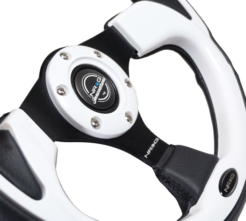 NRG Reinforced Steering Wheel (320mm) Blk w/White Trim & 4mm 3-Spoke RST-001WT