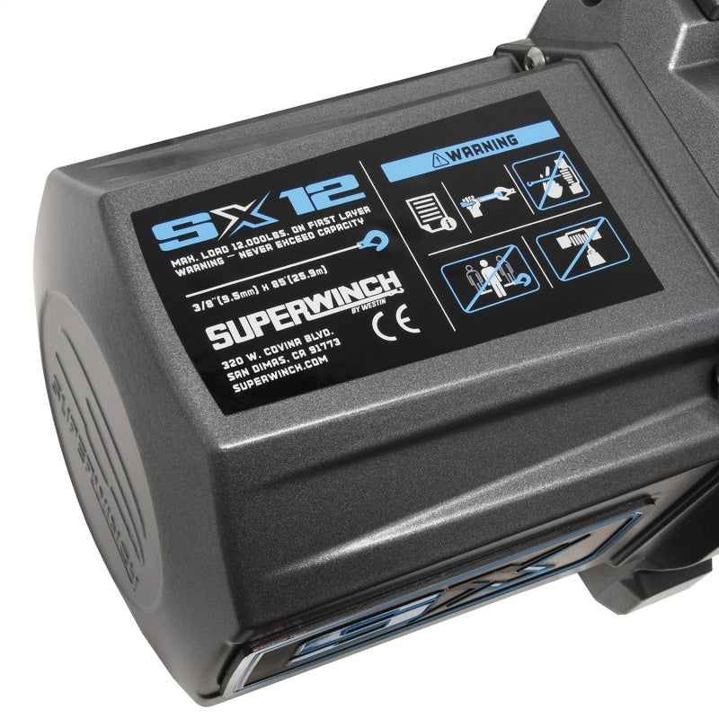 Superwinch 12000 LBS 12V DC 3/8in x 85ft Wire Rope SX 12000 Winch - Graphite 1712200