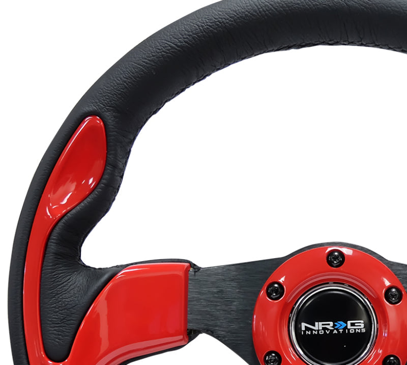 NRG Reinforced Steering Wheel (320mm) Blk w/Red Trim & 5mm 3-Spoke RST-001RD