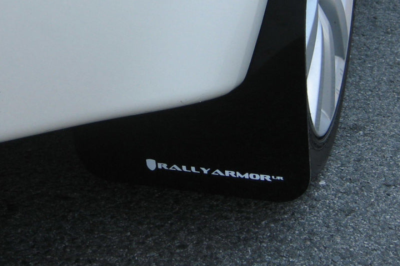 Rally Armor 2008+ Mitsubishi EVO X UR Black Mud Flap w/ White Logo MF10-UR-BLK/WH