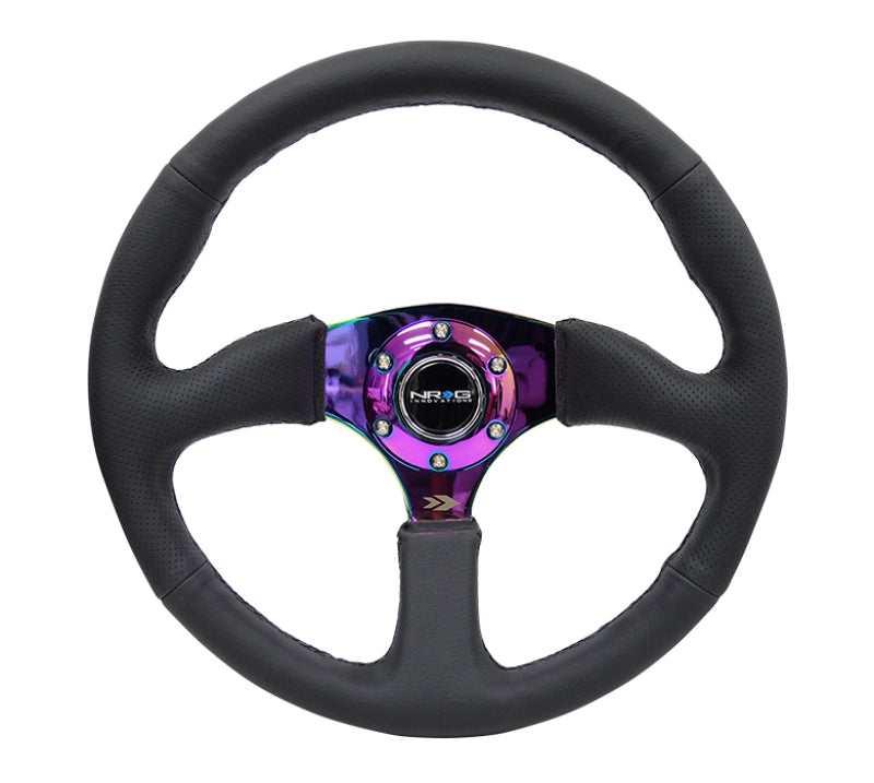 NRG Reinforced Steering Wheel (350mm / 2.5in. Deep) Leather Race Comfort Grip w/4mm Neochrome Spokes RST-023MC-R
