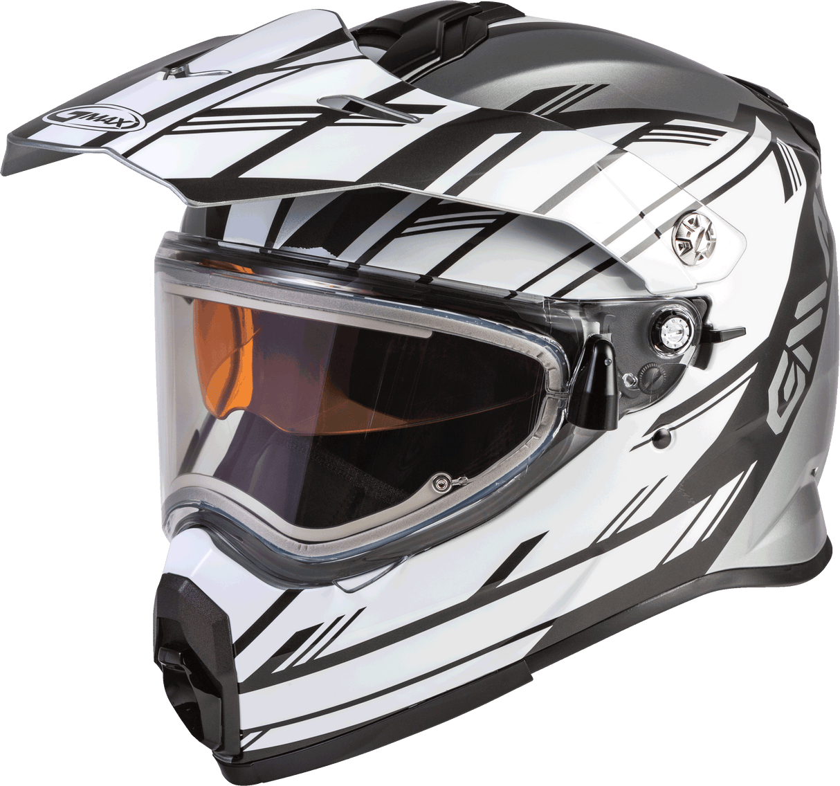 GMAX At-21s Epic Snow Helmet W/Elec Shield Silver/White/Black Md G4211125
