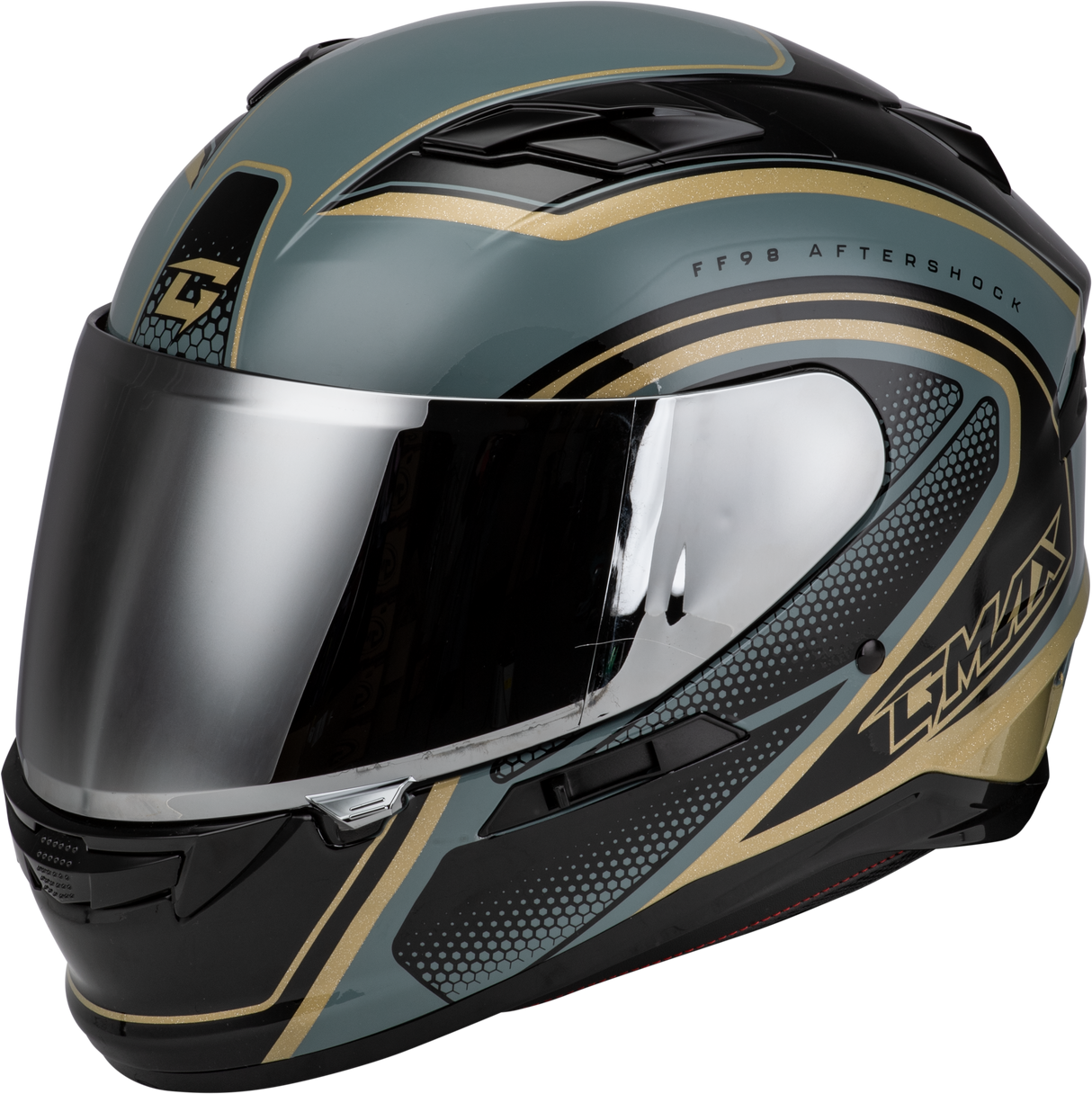 GMAX Ff-98 Aftershock Helmet Grey/Metallic Gold Xs F19841023-ECE