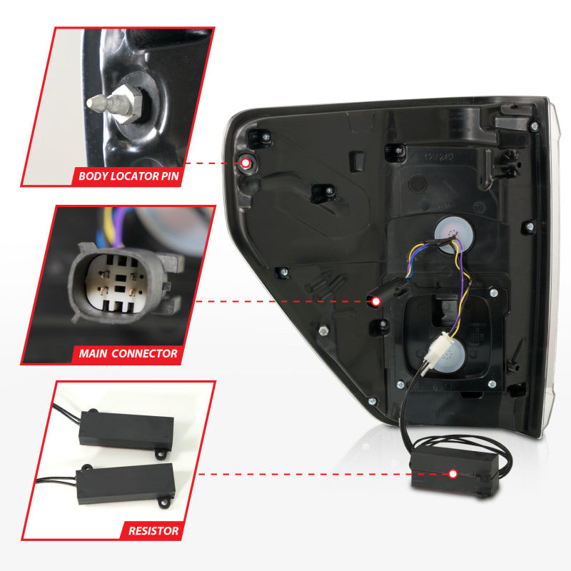 ANZO 21-23 Ford F-150 LED Taillights Seq. Signal w/BLIS Cover - Black (For Factory Halogen ONLY) 311475