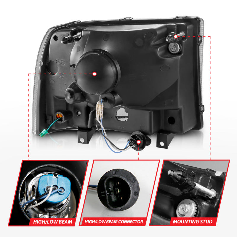 ANZO 99-04 Ford F250/F350/F450/Excursion (excl. 99) Crystal Headlights - w/ Light Bar Black Housing 111549