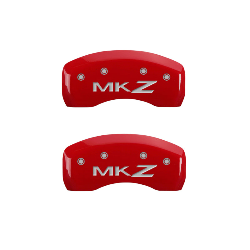 MGP 4 Caliper Covers Engraved Front Lincoln Engraved Rear MKZ Red finish silver ch 36018SLCZRD
