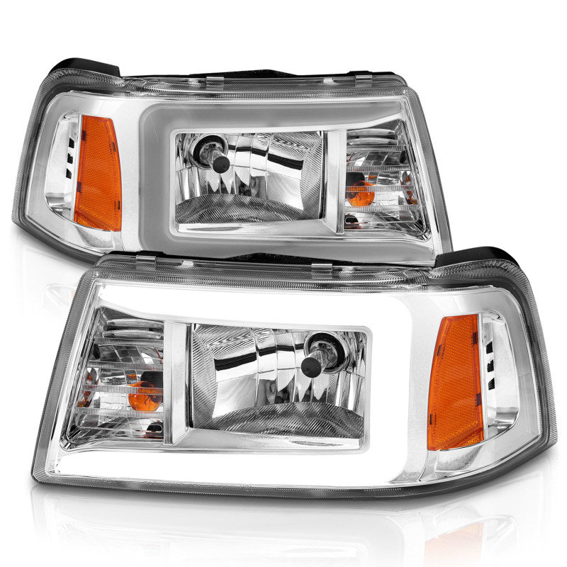 ANZO 2001-2011 Ford Ranger Crystal Headlights w/ Light Bar Chrome Housing 111512