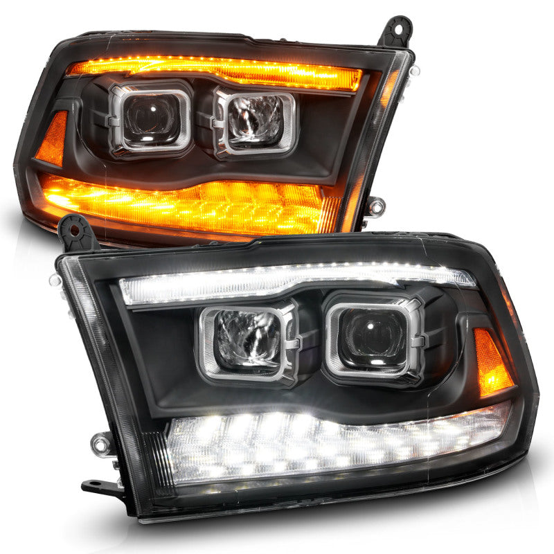 ANZO 09-18 Dodge Ram 1500/2500/3500 Proj HL Headlights Switchback + Sequential - Black Amber 111611