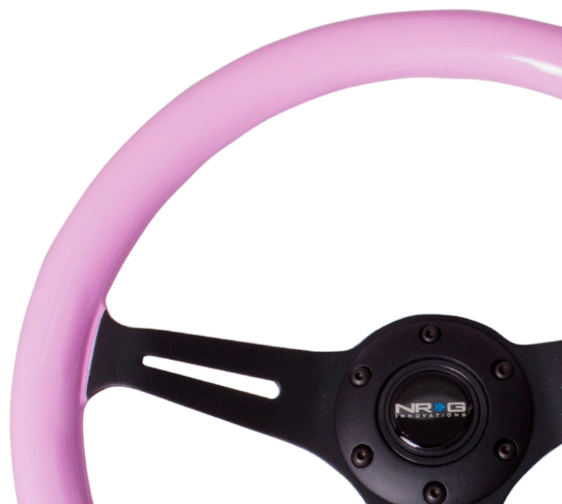 NRG Classic Wood Grain Steering Wheel (350mm) Solid Pink Painted Grip w/Black 3-Spoke Center ST-015BK-PK