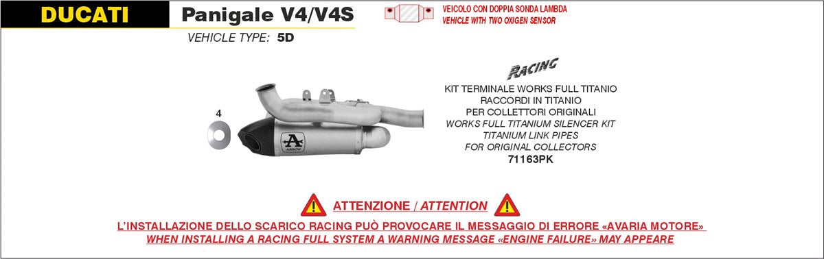 71163PK Ducati Panigale V4 2025-2026 Arrow Exhaust slip on Racing Double Titanium Works Silencers for