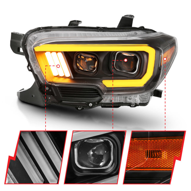ANZO 2016-2017 Toyota Tacoma Projector Headlights w/ Plank Style Switchback Black w/ Amber 111396