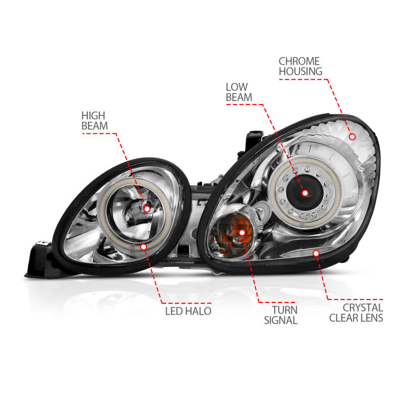 ANZO 1998-2005 Lexus Gs300 Projector Headlights w/ Halo Chrome 121143