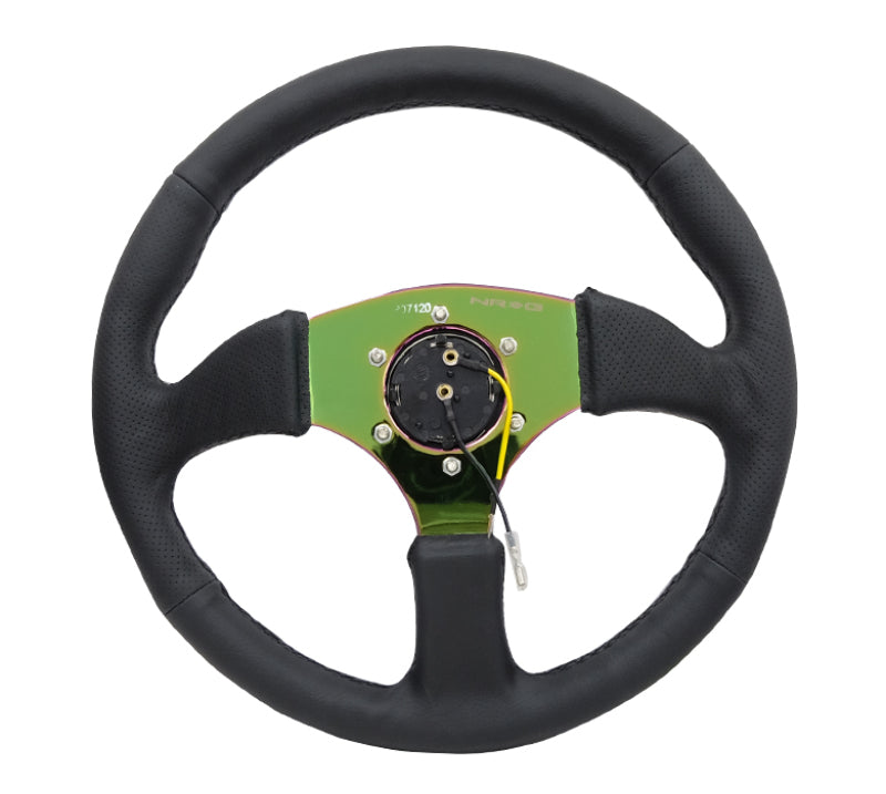 NRG Reinforced Steering Wheel (350mm / 2.5in. Deep) Leather Race Comfort Grip w/4mm Neochrome Spokes RST-023MC-R