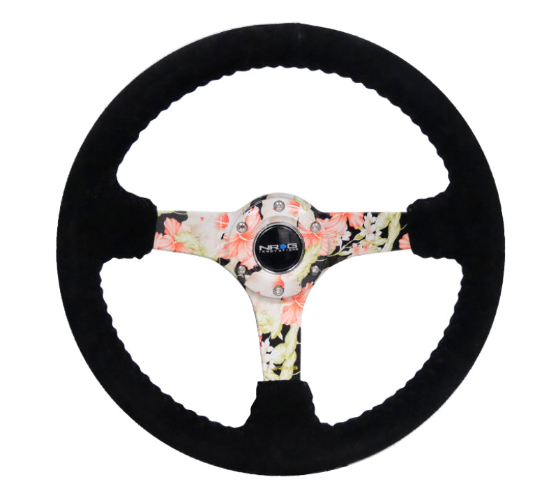 NRG Reinforced Steering Wheel (350mm / 3in. Deep) Blk Suede Floral Dipped w/ Blk Baseball Stitch RST-036FL-S