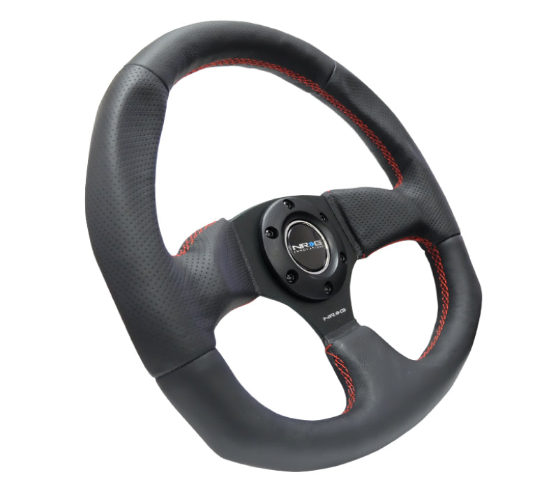 NRG Reinforced Steering Wheel (320mm Horizontal / 330mm Vertical) Leather w/Red Stitching RST-009R-RS