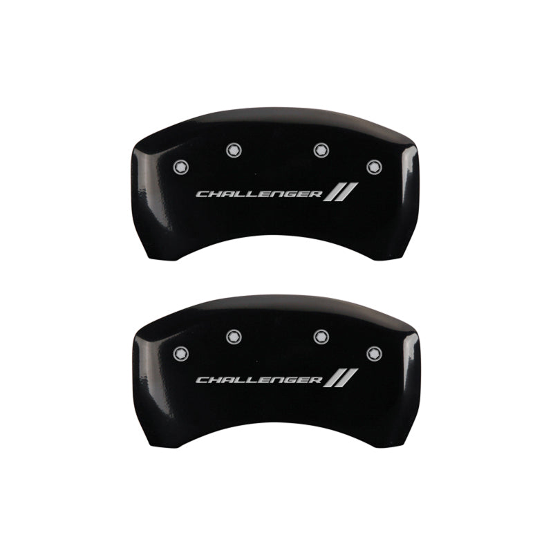 MGP 4 Caliper Covers Engraved Front & Rear With stripes/Challenger Black finish silver ch 12162SCL1BK