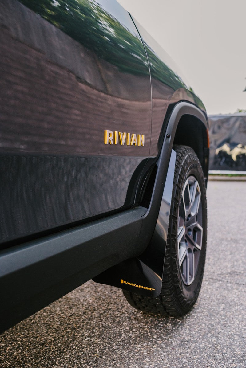 Rally Armor 2022 Rivian R1T Black UR Mud Flap w/ Tangerine Scream Logo MF18-UR-BLK/TS
