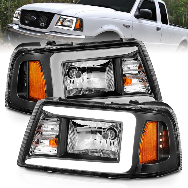 ANZO 2001-2011 Ford Ranger Crystal Headlights w/ Light Bar Black Housing 111511