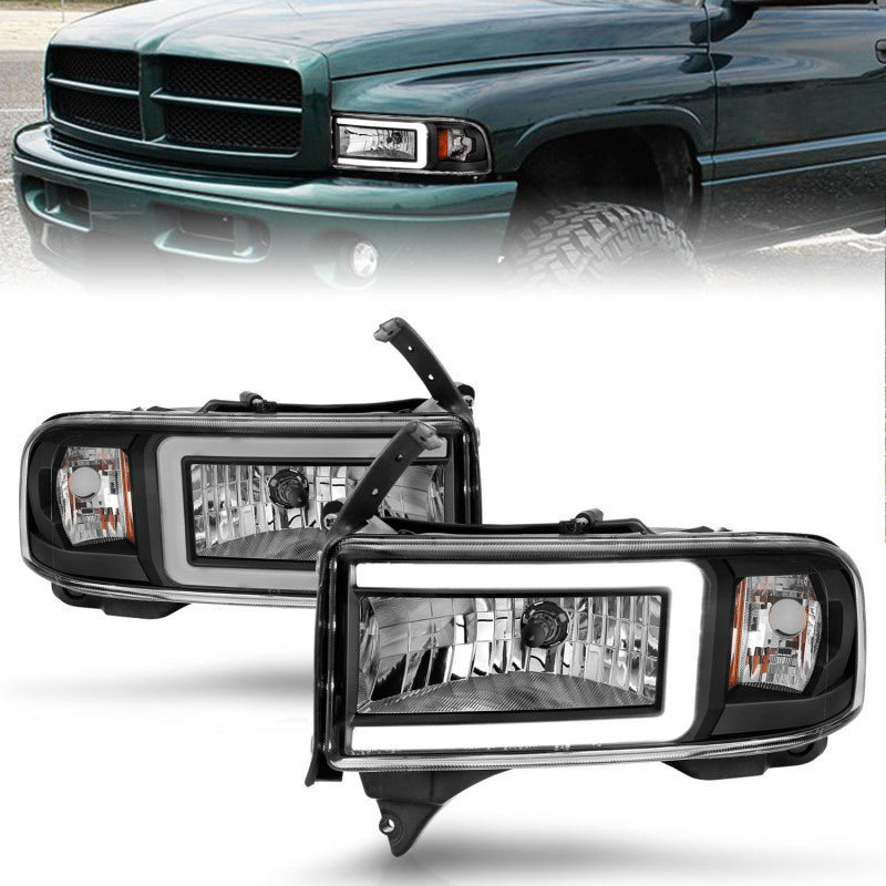 ANZO 94-02 Dodge RAM Crystal Headlight - w/ Light Bar Black Housing 111554
