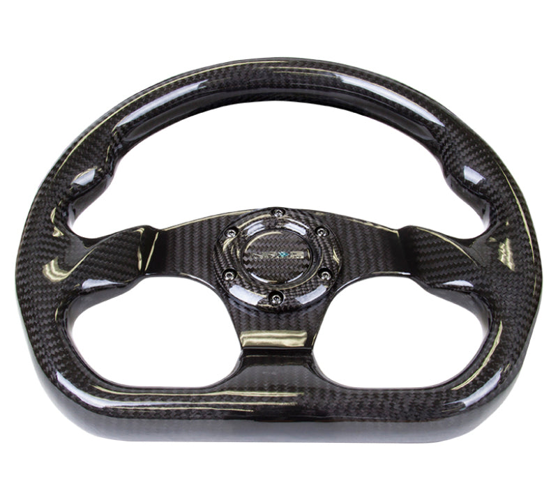 NRG Carbon Fiber Steering Wheel (320mm) Flat Bottom w/Shiny Black Carbon ST-009CF/BK