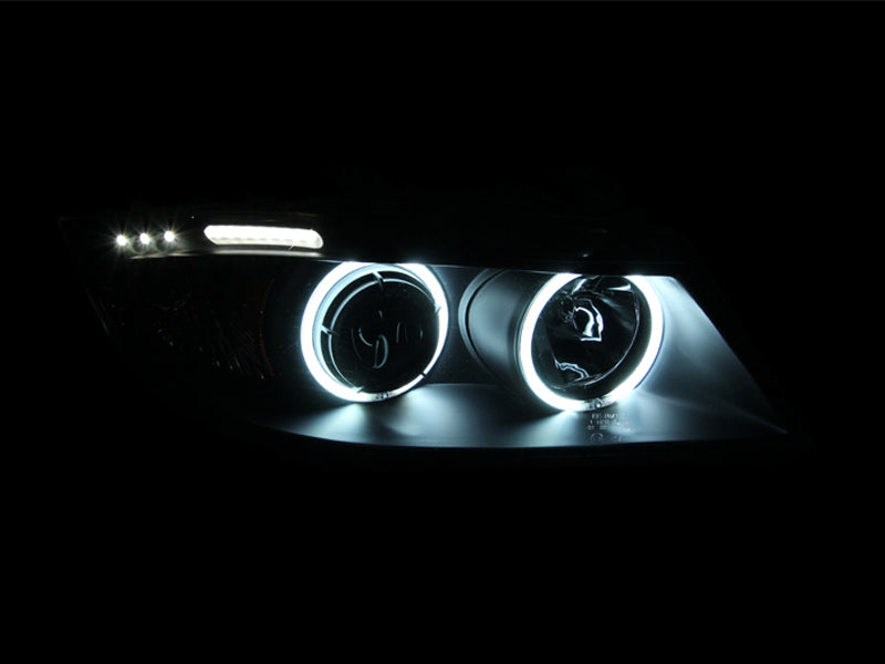 ANZO 2006-2008 BMW 3 Series E90-E91 Projector Headlights w/ Halo w/ LED Bar Black (CCFL) 121335
