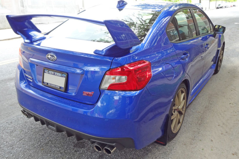 Rally Armor 15+ Subaru WRX & STi Sedan Only UR Black Mud Flap w/ Light Blue Logo MF32-UR-BLK/LBL