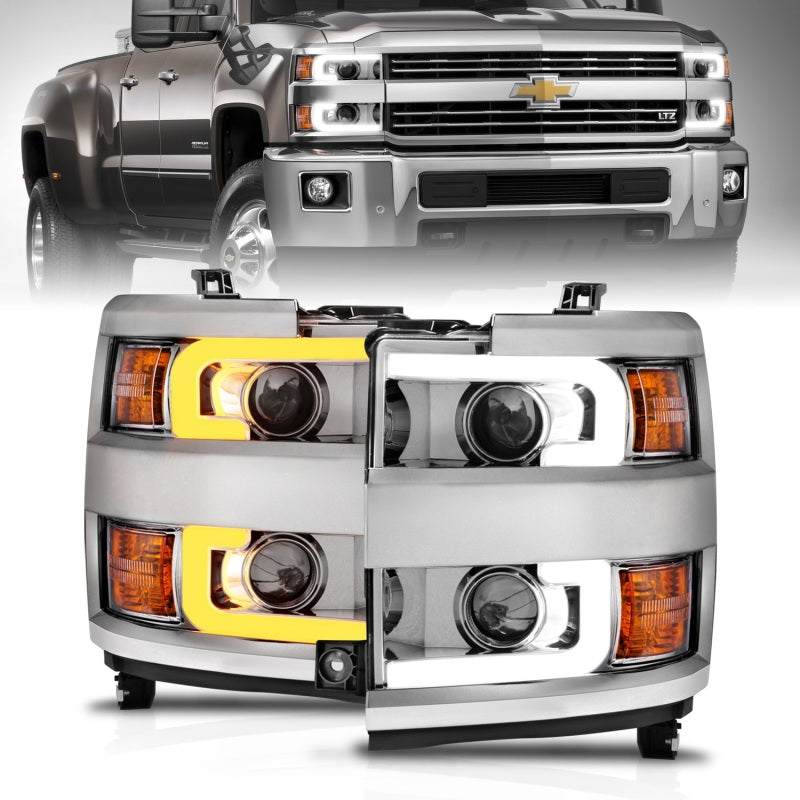 ANZO Projector Headlights 15-17 Chevrolet Silverado 2500HD / 3500HD Chrome w/ Chrome Rim 111366