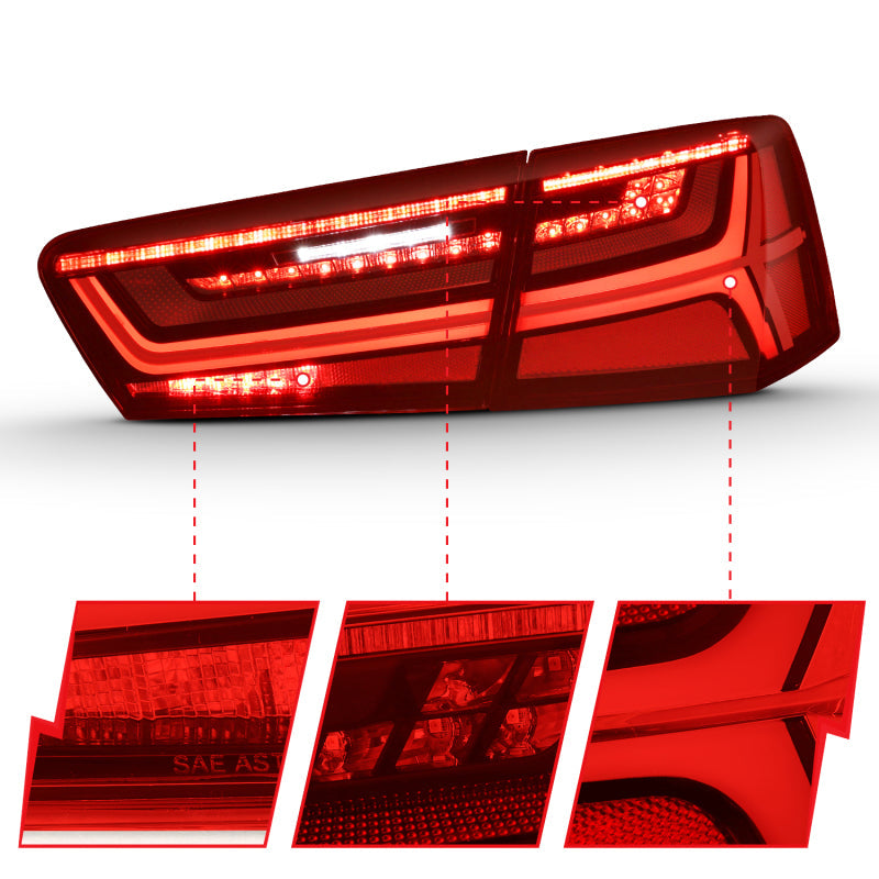 ANZO 2012-2018 Audi A6 LED Taillight Black Housing Red/Clear Lens 4 pcs (Sequential Signal) 321353