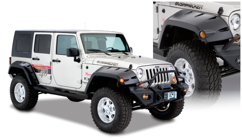 Bushwacker 07-18 Jeep Wrangler Max Pocket Style Flares 2pc Extended Coverage - Black 10045-02