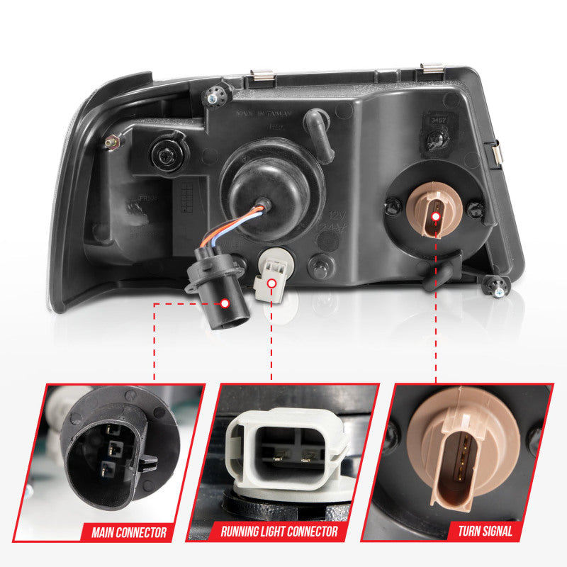 ANZO 2001-2011 Ford Ranger Crystal Headlights w/ Light Bar Black Housing 111511