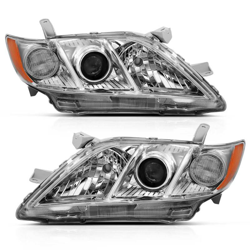 ANZO 2007-2009 Toyota Camry Projector Headlight Chrome Amber (OE Replacement) 121551