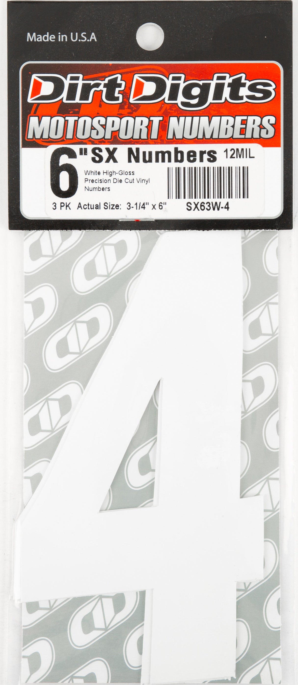 DIRT DIGITS #4 6" White Super X Digits 3/Pk SX63W-4