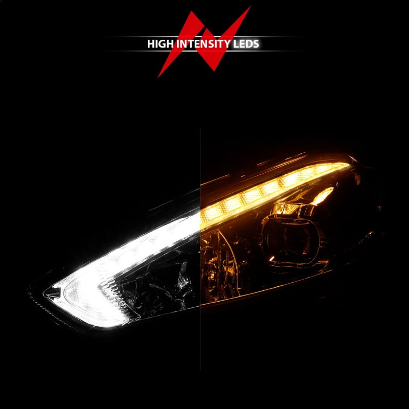 ANZO 15-18 Ford Focus Projector Headlights - w/ Light Bar Switchback Black Housing 121564