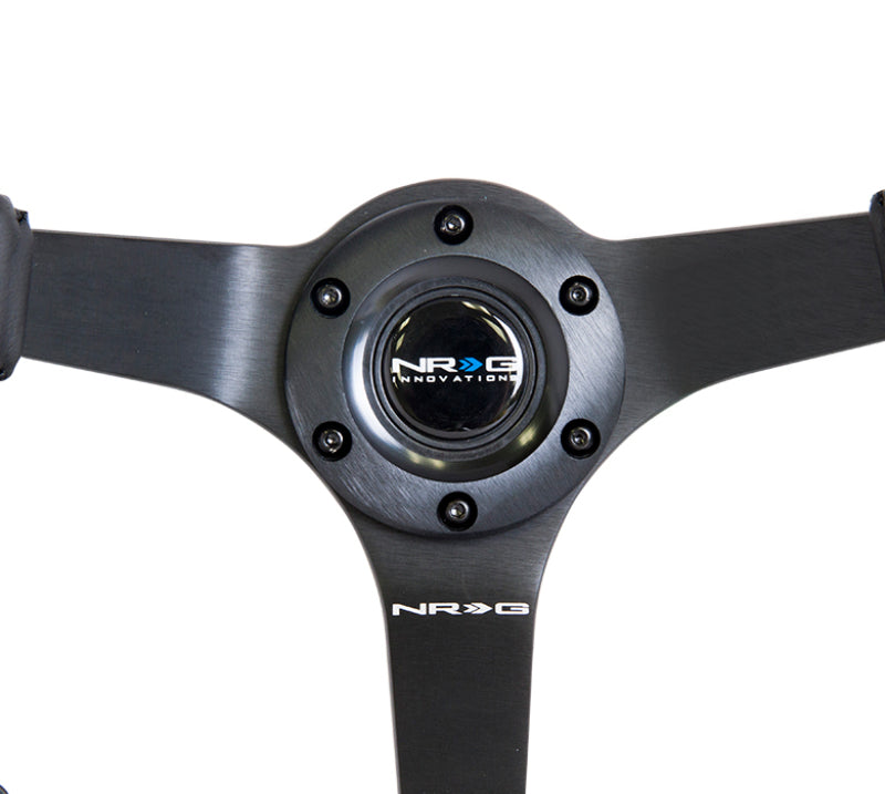NRG Reinforced Steering Wheel (350mm / 3in. Deep) Bk Leather w/Bk BBall Stitch (Odi Bakchis Edition) RST-036MB-R