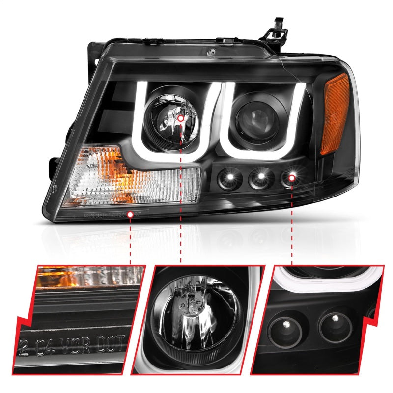 ANZO 2004-2008 Ford F-150 Projector Headlights w/ U-Bar Black 111288