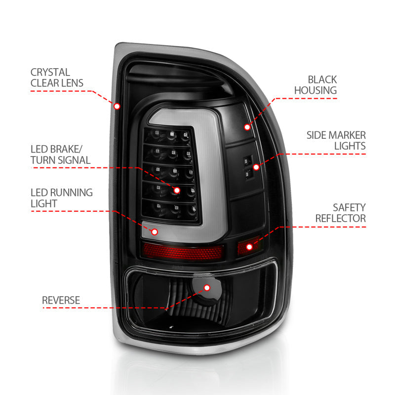 ANZO 1997-2004 Dodge Dakota LED Taillights Black Housing Clear Lens Pair 311347