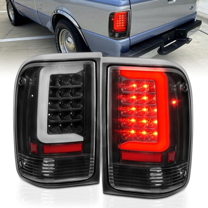 ANZO 1993-1997 Ford Ranger LED Tail Lights w/ Light Bar Black Housing Clear Lens 311359
