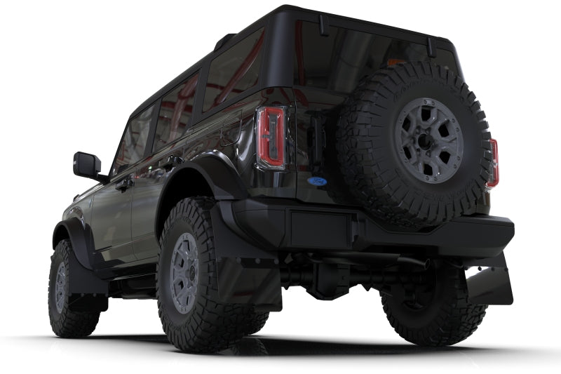 Rally Armor 21-22 Ford Bronco (Plstc Bmpr + RB - NO Rptr/Sprt) Blk Mud Flap w/Red Logo MF85-RB-PL-RD