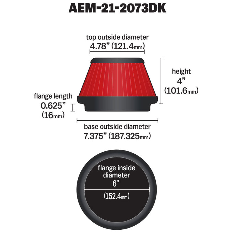AEM 5 inch x 5 inch DryFlow Air Filter 21-2073DK