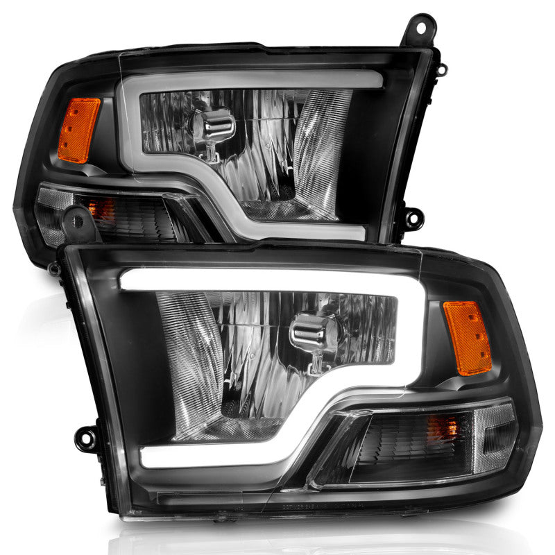 ANZO 2009-2018 Dodge Ram 1500 Crystal Headlights w/ Light Bar Black Housing 111515
