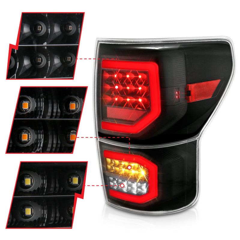 ANZO 2007-2013 Toyota Tundra LED Taillights Plank Style Black w/Clear Lens 311336